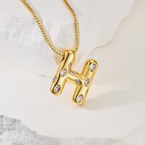 Cicy Bell Initial Necklace for Women 14k Gold Plated | Cubic Zirconia, Trendy, Personalized, Dainty Letter Pendant - color: H-Gold