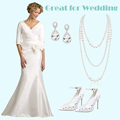 Long Pearl Necklaces for Women Cream White Faux Pearl Strand Layered Necklace Costume Jewelry - color: White
