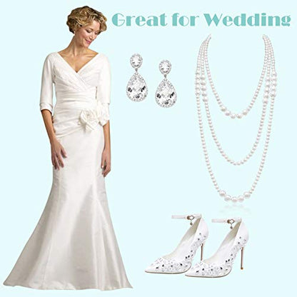 Long Pearl Necklaces for Women Cream White Faux Pearl Strand Layered Necklace Costume Jewelry - color: White