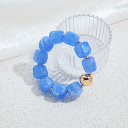WOWORAMA Chunky Beaded Bracelets for Women Colorful Large Square Beads Bracelet Boho Acrylic Resin Stretch Bracelets Statement Chunky Bracelet Summer Jewelry - color: Square-Light Blue