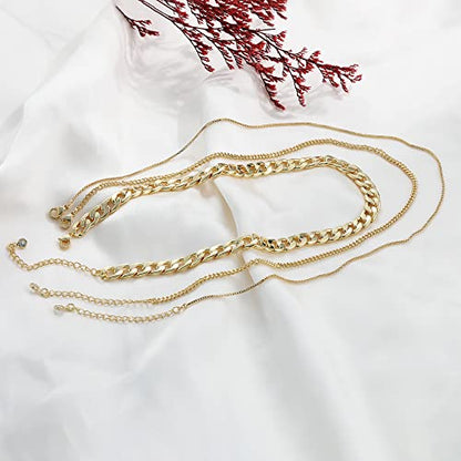 Freekiss Layered Necklace Set for Women Stackable | Herringbone Snake Cuban Rope Chain, Dainty Choker, Layered Stackable, Non Tarnish, Hypoallergenic, Adjustable 14-18.5" - color: Gold, style: 8mm Cuba+Box Chain+2.5 Cuba