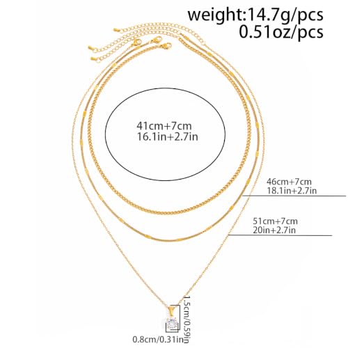 Layered Gold Necklaces for Women,18K Plated Gold Zirconia Necklace | Non Tarnish Trendy Jewelry Gift Cuban Chain Choker - color: color-3