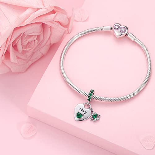 Birthstone Charms for Charms Bracelet: 925 Sterling Silver Heart Dangle Charms for Bracelets and Necklaces, Birthday Mother's Day Christmas Gifts For Women. - color: May