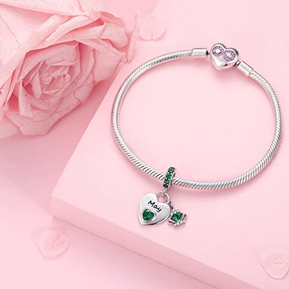 Birthstone Charms for Charms Bracelet: 925 Sterling Silver Heart Dangle Charms for Bracelets and Necklaces, Birthday Mother's Day Christmas Gifts For Women. - color: May