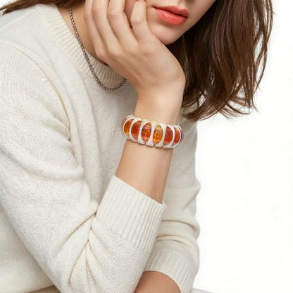 GOOJIDS Simple Beaded Gold Plated Bangles Bracelet Chunky Bamboo Tube Curved Stacking Clear Acrylic Colorful Beads Stretchable Gold Plated Bracelets Set For Women - color: C-White Sunflower Bracelet