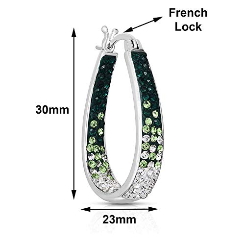Savlano 14K White Gold Plated Inside Out Crystal Hoop Earrings For Women Comes With Savlano Gift Box - color: Green-White
