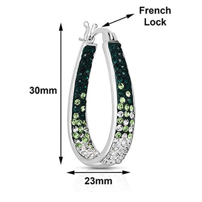 Savlano 14K White Gold Plated Inside Out Crystal Hoop Earrings For Women Comes With Savlano Gift Box - color: Green-White