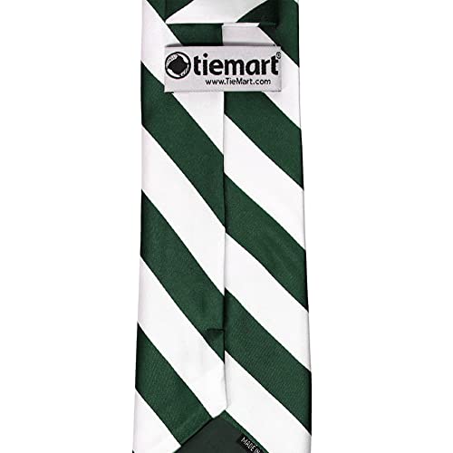 tiemart Men's Striped Tie Standard Length - color: Hunter Green and White