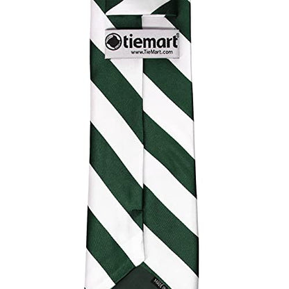 tiemart Men's Striped Tie Standard Length - color: Hunter Green and White