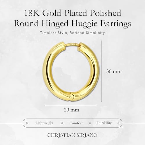 18K Gold Plated Sterling Silver Earrings for Women – Pure & Polished, Twist, Square, Hinged Tube, Abstract & Heart Shape Hoops – Lightweight, Hypoallergenic, Non-Tarnish Jewelry (Sizes: 3x35mm-46x30mm) - color: Gold, size: Hinged Tube (5x30mm)