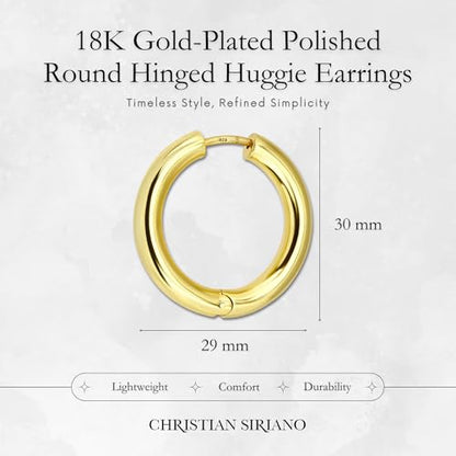 18K Gold Plated Sterling Silver Earrings for Women – Pure & Polished, Twist, Square, Hinged Tube, Abstract & Heart Shape Hoops – Lightweight, Hypoallergenic, Non-Tarnish Jewelry (Sizes: 3x35mm-46x30mm) - color: Gold, size: Hinged Tube (5x30mm)