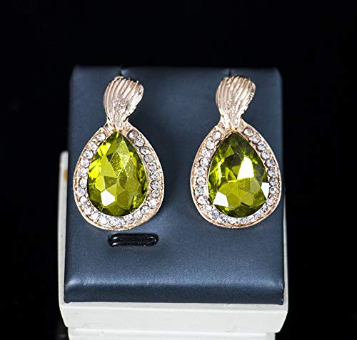 Womens Luxury Africa Dubai 18k Gold Plated Jewelry Sets Wedding Rhinestone Crystal Bib Statement Necklace Earrings Set for Brides Party Prom - color: Green