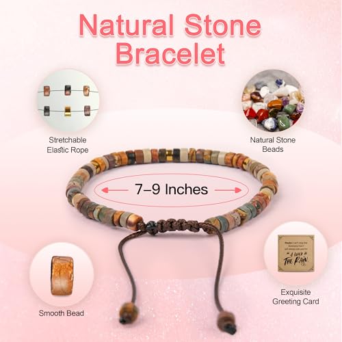 Inspirational Bracelet Gifts for Women, Natural Stone Beaded Bracelets | Thinking of You Get Well Soon Encouragement Healing Bracelets Christmas Day Birthday Gifts for Women Friends Sister - color: A-G JASPER STONE-RAIN