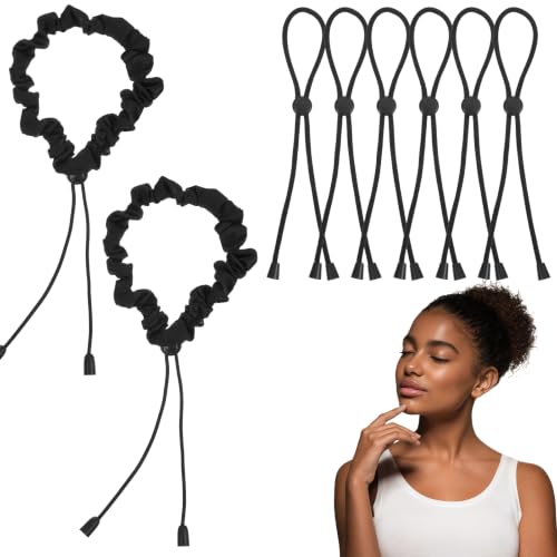 8Pcs Adjustable Length Satin Hair Ties Black Elastic Satin Hair Ties | Scrunchies, Anti-Slip Ponytail Band, Large Curly Ponytail Holder, for Women, Girls, Thick Curly Tress, Afro Puffs