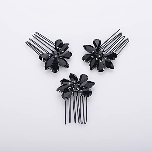 Teyglen Simple Rhinestones Crystal Bride Wedding Hair Comb Set Handmade Red Blue Black Crystal Side Hair Combs Bridal Hair Jewelry Set for Women Bride Girls (Black) - color: Black