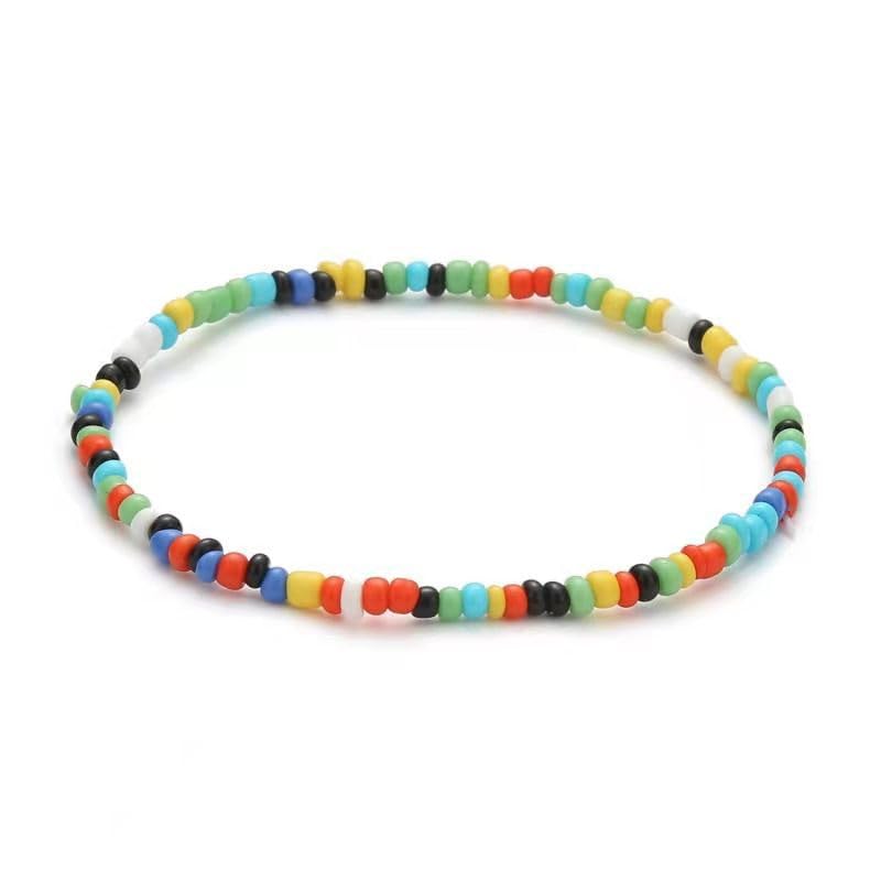 2Pc Anklet Boho Bead Elastic Beach Fashion Accessory Tool,Color-R