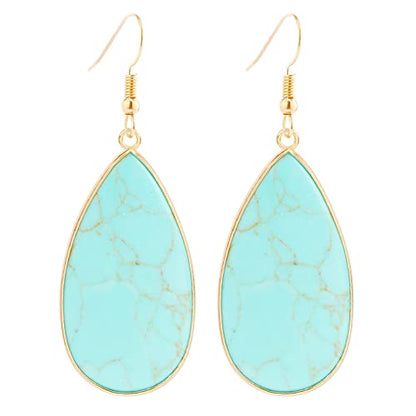 BaubleStar Natural Crystal Healing Stone Earrings Statement Teardrop Dangle Earrings for Women - color: Turquoise