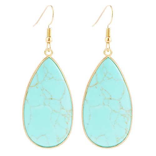 BaubleStar Natural Crystal Healing Stone Earrings Statement Teardrop Dangle Earrings for Women - color: Turquoise
