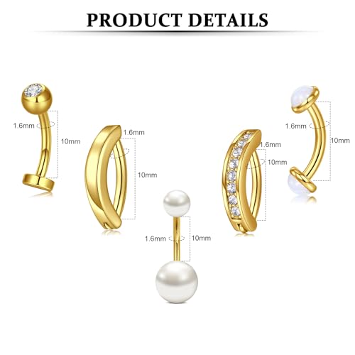 Belly Button Rings Stainless Steel 14G CZ Opal Navel Rings Barbells Women Girls Belly Piercing Jewelry - color: Gold Color-Clicker-Style D: 7PCS