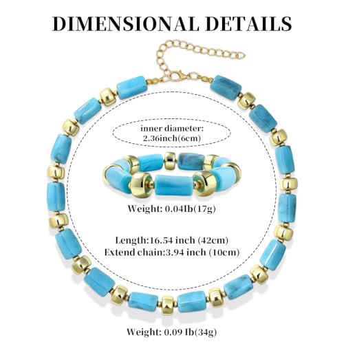 YBMYCM Colorful Resin Beaded Necklace Bracelet Set for Women, Adjustable Chunky Choker Necklace with Stretch Bracelet, Boho Statement Summer Beach Jewelry Gift for Her - color: Sky blue