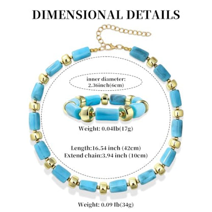 YBMYCM Colorful Resin Beaded Necklace Bracelet Set for Women, Adjustable Chunky Choker Necklace with Stretch Bracelet, Boho Statement Summer Beach Jewelry Gift for Her - color: Sky blue