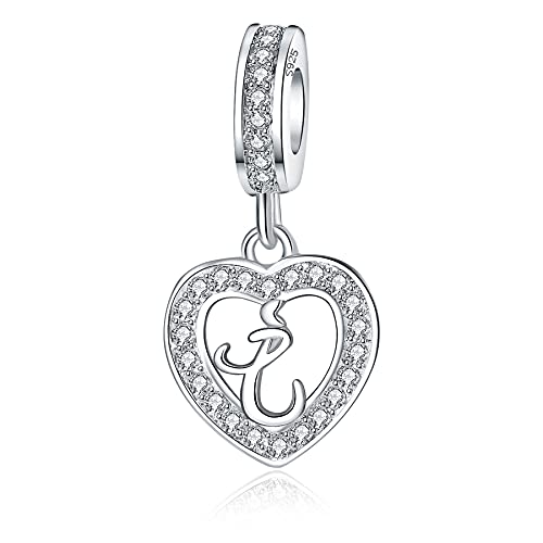 925 Sterling Silver Letter Charms A~Z Alphabet Charm Letter Beads fit Pandora European Bracelets fit Wife Mom Christmas Birthday Gift - color: I