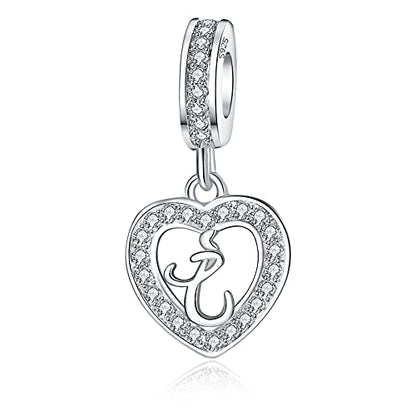 925 Sterling Silver Letter Charms A~Z Alphabet Charm Letter Beads fit Pandora European Bracelets fit Wife Mom Christmas Birthday Gift - color: I