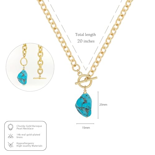 IMBOS 14K Gold Plated Chunky Chain Choker Necklaces for Women Chunky Gold Necklace Tennis Necklace for Women CZ Love Chain Cuban Link Choker Jewelry Gifts - color: Gold-Turquoise Necklace