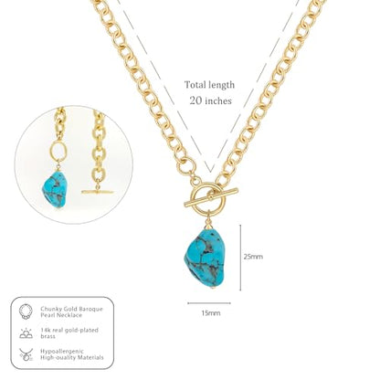 IMBOS 14K Gold Plated Chunky Chain Choker Necklaces for Women Chunky Gold Necklace Tennis Necklace for Women CZ Love Chain Cuban Link Choker Jewelry Gifts - color: Gold-Turquoise Necklace