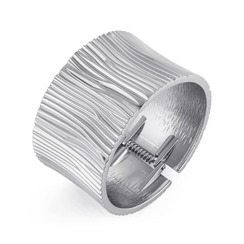 HZMAN Chunky Gold Cuff Bracelets for Women Thick Wide Bangle Bracelet Hammered Open Hinge Wrist Cuff Bracelet Jewelry Gift - color: 07.Striped 8In Silver