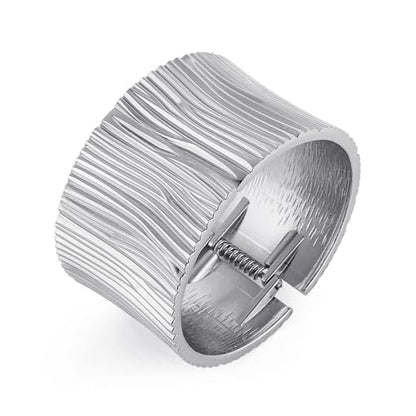 HZMAN Chunky Gold Cuff Bracelets for Women Thick Wide Bangle Bracelet Hammered Open Hinge Wrist Cuff Bracelet Jewelry Gift - color: 07.Striped 8In Silver