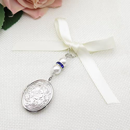 IDLAN Locket for Bouquet - Memorial Wedding Gift Bride Pendant Keepsake Something Blue - style: Oval Locket