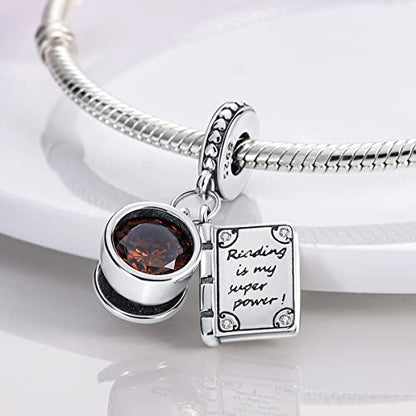 MULA 925 Sterling Silver Charms for Bracelets and Necklace Family Pendants | Airplane Travel Dangle Beads Family Tree Jewelry Charms for Women - color: Book and Coffee Cup Charm