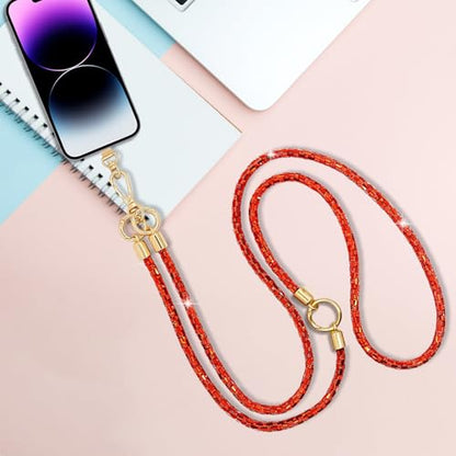 Phone Lanyard Crystal Phone Strap Crossbody, Red | Crystal Phone Strap Crossbody Rhinestone Anti Theft Layered Strap Crossbody Cell Phone Neck for Women - color: Red