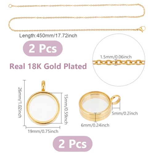 UNICRAFTALE Memory Locket Pendants with Necklace Stainless Steel Floating Locket Pendants Glass Photo Frame Pendant for Christmas Jewelry Making - color: Gold