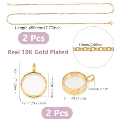 UNICRAFTALE Memory Locket Pendants with Necklace Stainless Steel Floating Locket Pendants Glass Photo Frame Pendant for Christmas Jewelry Making - color: Gold