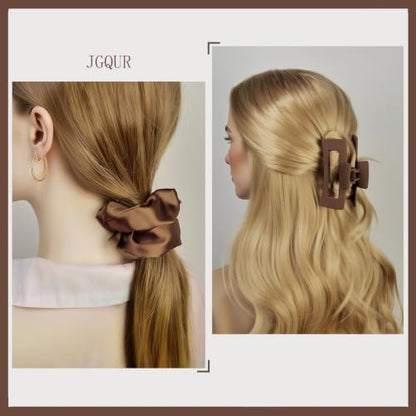 8pcs Hair Claw Clips and Scrunchies Set – Square Hair Clips for Women, Medium Non-Slip Matte, Large Satin Scrunchies, Hair Accessories for Thick Thin Hair, Party, Daily Use – Coffee - color: Mocha Brown Shades