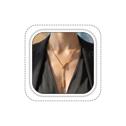 Gold Long Lariat Necklaces for Women Pendant Beaded Chain Drop Necklace | Gold Long Y Necklaces for Women, Trendy Dainty Lariat Chain Drop Pendant Adjustable Necklace 14k Gold Plated for Women Gold