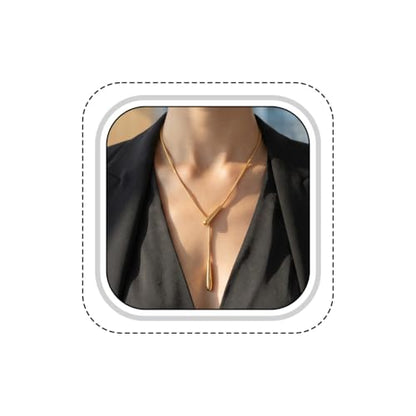 Gold Long Lariat Necklaces for Women Pendant Beaded Chain Drop Necklace | Gold Long Y Necklaces for Women, Trendy Dainty Lariat Chain Drop Pendant Adjustable Necklace 14k Gold Plated for Women Gold