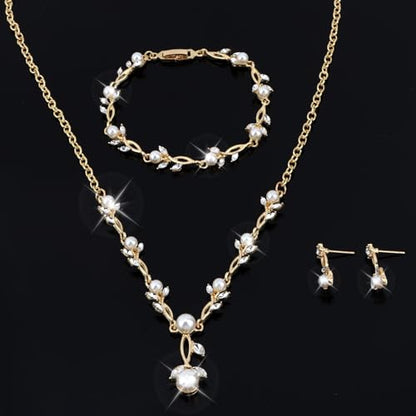 Bridal Jewelry Sets for Women Wedding Jewelry for Women | Cubic Zirconia Wedding Jewelry for Women Pearl Pendant Necklace Earrings Set - color: Gold