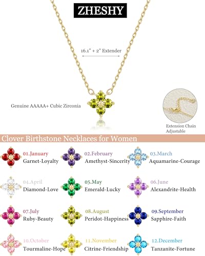 ZHESHY Birthstone Gold Necklaces for Women Dainty 14K Gold Plated Necklace | Simple Non Tarnish Diamond Cubic Zirconia Pendant Necklaces Women Gold Trendy Jewelry Bridesmaid Birthday Gifts - color: Yellow Green August