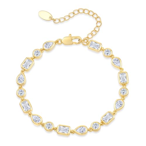 Bracelet for Women, Gold Plated 5A Cubic Zirconia Bracelets Adjustable Teardrop Square Triplet April Birthstone Jewelry - color: triplet-gold plated