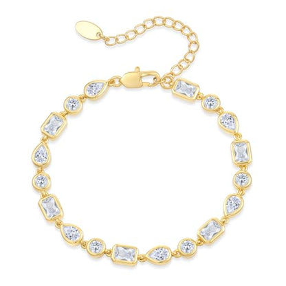 Bracelet for Women, Gold Plated 5A Cubic Zirconia Bracelets Adjustable Teardrop Square Triplet April Birthstone Jewelry - color: triplet-gold plated