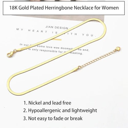 14K Gold Plated Paper Clip Chain Link Necklace Satellite Chain Necklace for Women - color: Herringbone Necklace