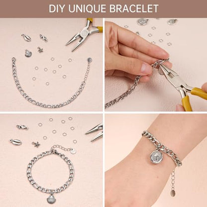 UMAOKANG 10 Pack Stainless Steel Figaro Bracelet Chains for Jewelry Making | Charm Silver Hand Chain Bracelets Bulk DIY Supplies Permanent Adjustable Bracelet Kit - color: 10pcs Figaro Steel