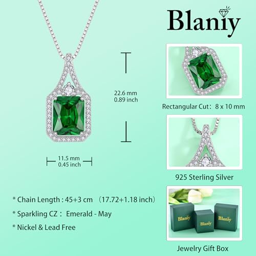 Created Gemstone Necklace 925 Sterling Silver Halo Rectangular Pendant Birthstone Necklaces Jewelry Gifts for Women - color: 05 May - Emerald