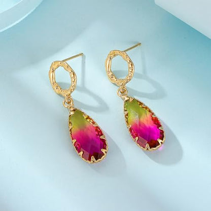 Crystal Earrings CXUEMH Teardrop Earrings for Women Blue and Green Dangle Earrings Elegant Earrings for Prom Emerald Green Earrings Formal Jewelry Crystal Drop Earrings - color: Style D