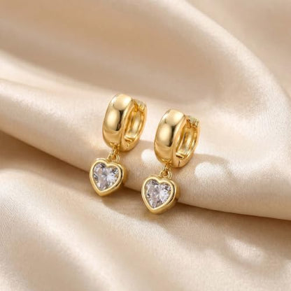 NIXMAX Trendy Gold Dangle Earrings for Women, Chunky Statement CZ Hoops | Bezel-Set Cubic Zirconia Charm, 14K Gold Plated, Lightweight Hypoallergenic Jewelry, Fashion Accessories, Gifts for Women - color: Gold-Chunky heart hoops