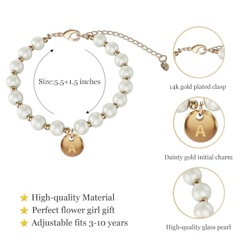 Flower Girl Proposal Bracelet, Initial Pearl Bracelet with Gift Box | Personalized initial pearl bracelet for flower girls, a sweet wedding proposal keepsake presented in a ready-to-gift box
