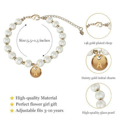 Flower Girl Proposal Bracelet, Initial Pearl Bracelet with Gift Box | Personalized initial pearl bracelet for flower girls, a sweet wedding proposal keepsake presented in a ready-to-gift box